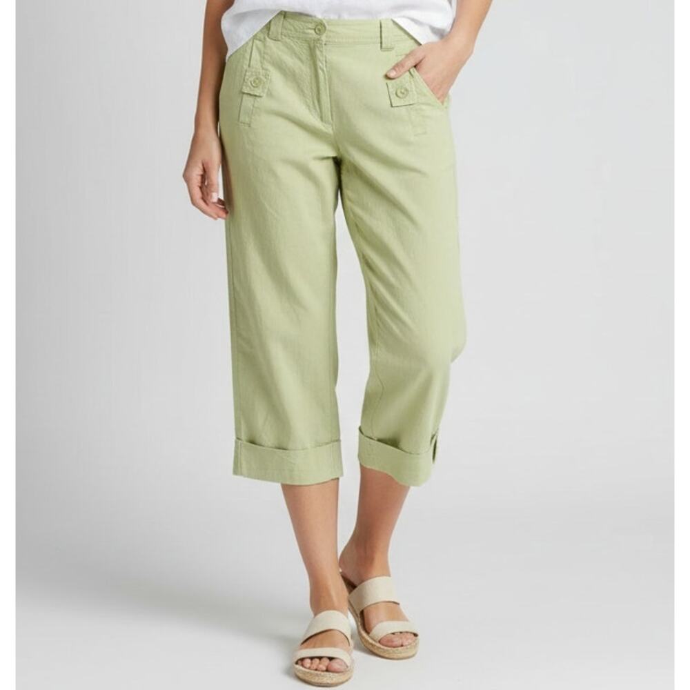 Christopher & Banks Womens Size 8 Capri Pants Linen Rayon Green Yellow